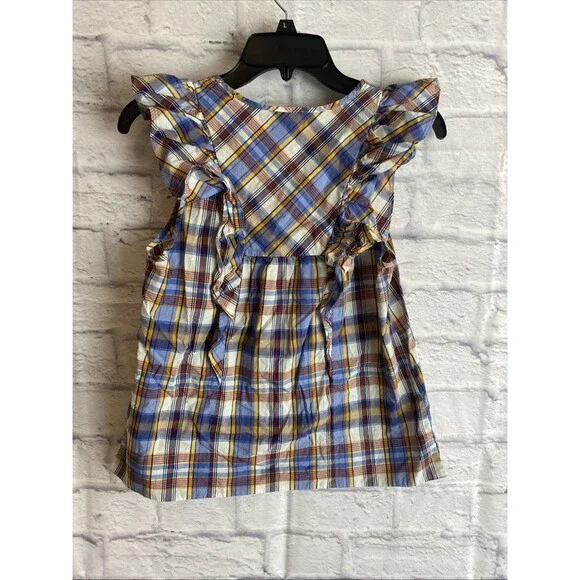 J. Crew Women’s Casual Preppy Ruffle Top Plaid Sleeveless Blouse Size 00 - Picture 7 of 8